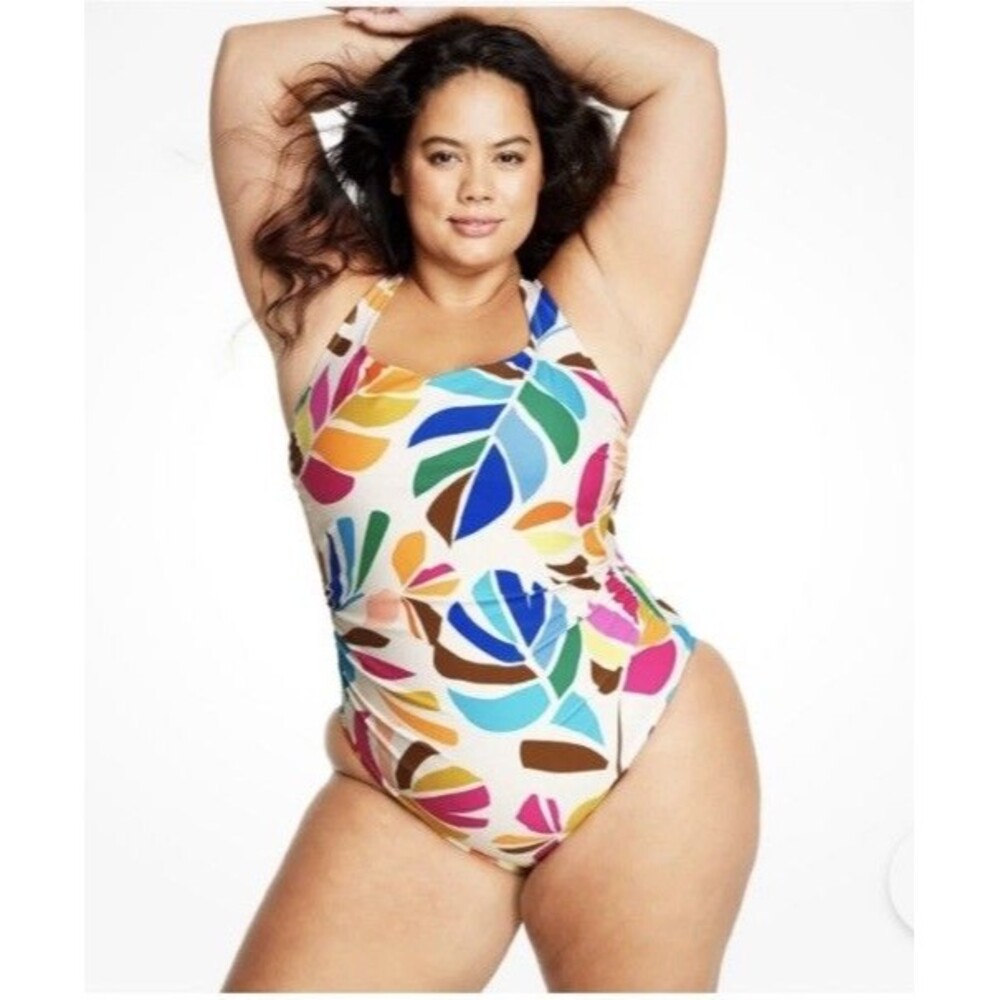 Tabitha Brown Colorful One Pice Swimsuit Ruched Womens 18W Beach Vacation Cruise
